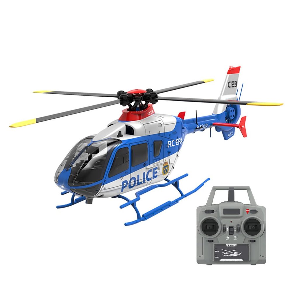 BrickCraftWorks C123 1/36 Scale EC135 Helicopter 2.4G 6CH Single-Rotor Gyroscopic Flying Aircraft Model, RC Helicopter Toys Gift for Adults (RTF Version/Blue)
