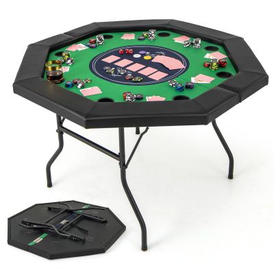 Giantex 48" Poker Table Foldable - 8 Player Octagon Texas Holdem Poker Tables w/ 8 Cup Holders, Casino-Grade Felt Surface, Padded Rails, Portable Folding Card Game Table for Blackjack (Green+Black)