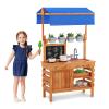 Costzon Mud Kitchen, Fir Wood Kids Kitchen Playset with Adjustable Canopy, Sink, 4 Pots, Blackboard, Kids Potting Bench Mud Table for Backyard, Outdoor Play Kitchen for Boys Girls 3+ view 1