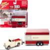 1/64 Johnny Lightning 1955 Chevy Cameo Pickup Truck Bombay Ivory with Enclosed Car Trailer Limited Edition to 5820 Pieces Truck and Trailer Series Diecast Model Car - JLBT014 - JLSP200B view 1