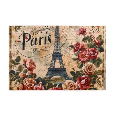 1000 Piece Jigsaw Puzzle Vintage Paris Eiffel Tower Pink Flower Roses Old Wood Puzzle for Adults Teens Family Game Educational Toys Gifts