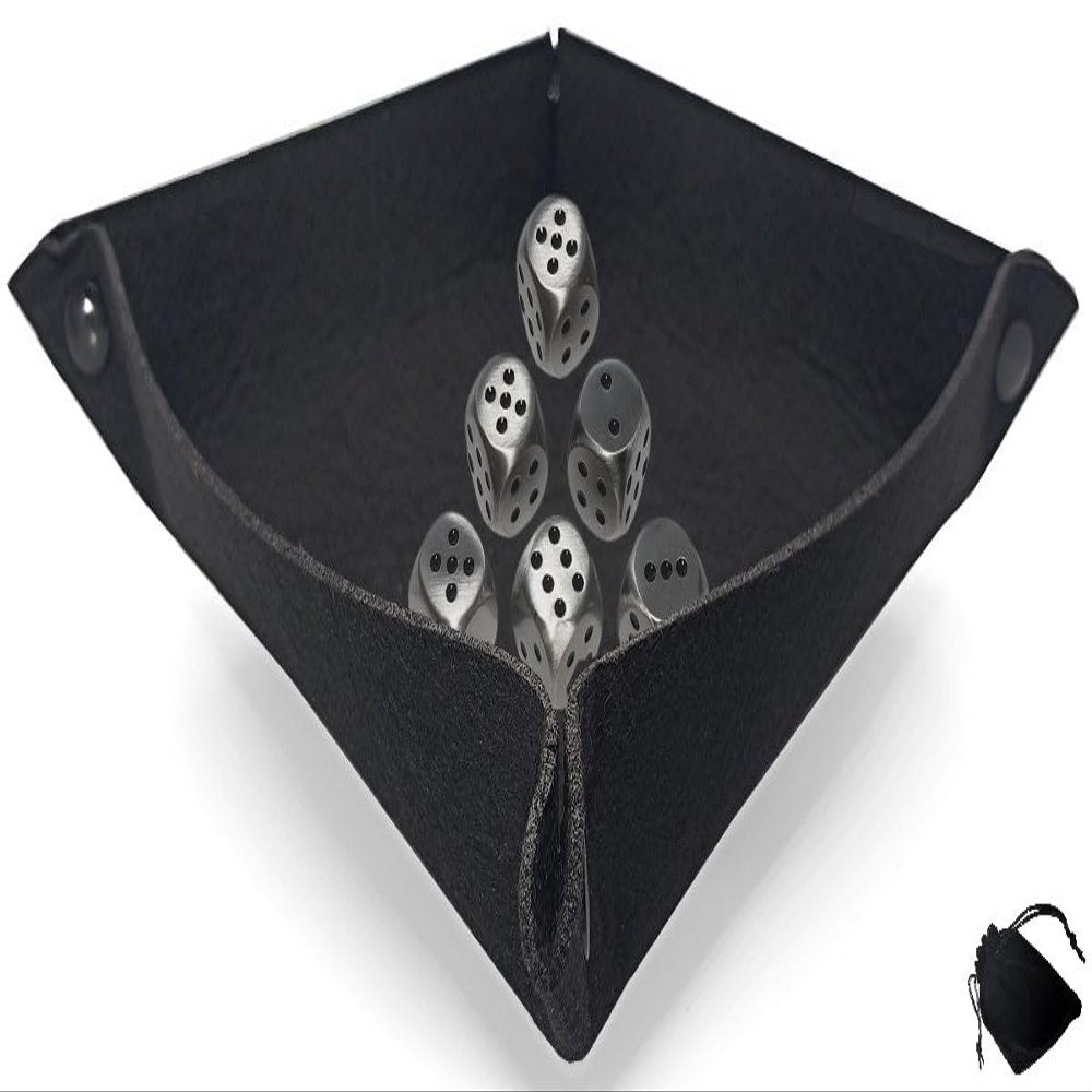 (6) Weighty Zinc Alloy Dice with Storage Pouch AMD Dice Rolling Felt Tray