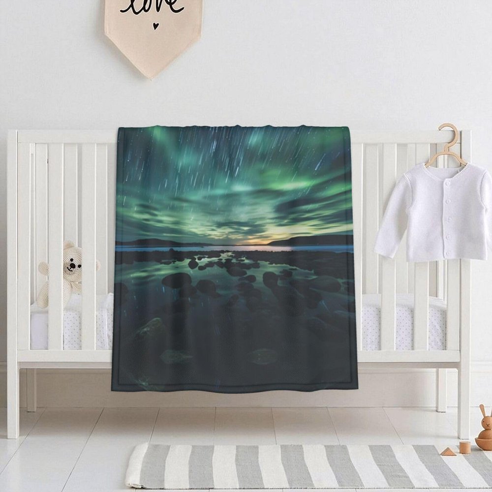 Sea Under The Aurora Borealis Super Soft Baby Blanket for Crib, Baby Bed, Soft and Breathable for Baby, 30 * 40 inch Baby Swaddle Blanket