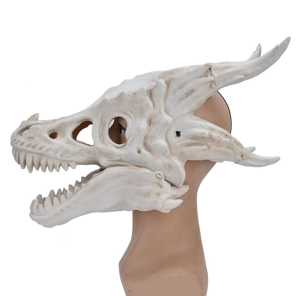 aqxreight Latex Dinosaur Skull Mask, Halloween Costume Party Props, for Cosplay, Haunted House with Lifelike Jaw, Suitable for Role Playing