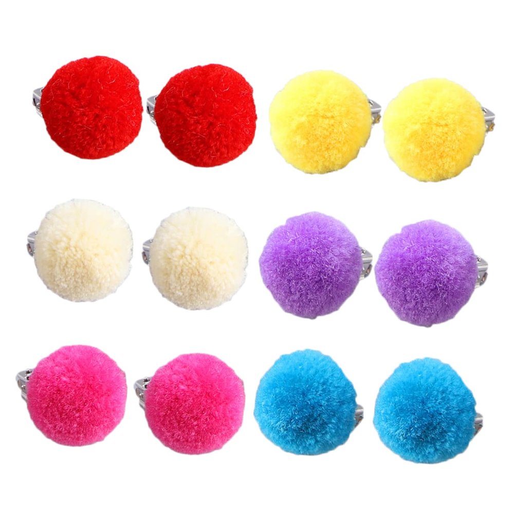 MOBUTOFU 6 Pairs Non Piercing Earrings for Kid Fur Ball Earrings Hoop for Clip-on Ear Clips Kid Pierced Ear Clips Non Pierced