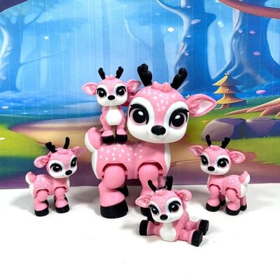 5pcs 3D Printed Christmas Reindeers, Articulated Tiny Animal Figures, Pink and White Christmas Baby Reindeers Fidget Toys, Home Decor Fidget Toy