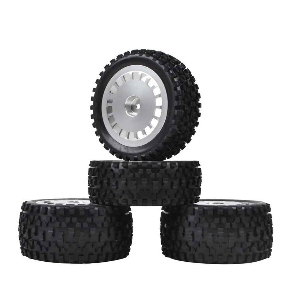 1/10 Buggy Tire w/Alu Dish Wheels for Ta-Miya TRF501X DB01 for Plas-ma Edge TT02B DT03 TD4 TD2 DT02 DF02 DF03 Dark for Impact DB02 4WD Car(Silver)