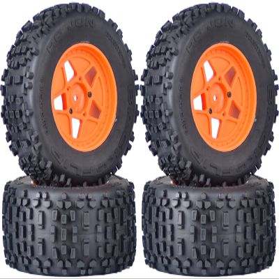 3.8" MT Monster Truck Tires with Foam Insert - 17mm/14mm/12mm Hex Adapters Included, Compatible with TRAXXAS Sledge, ARRMA KRATON, Outcast, Tamiya, HSP (Set of 4), Replacement Part of AR510092