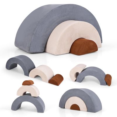 INFANS Climbing Toys for Toddlers, 3pc Foam Climbing Blocks Rainbow Shaped Indoor Play Set, Soft Equipment Modulars Rainbow Crawling Tunnel Playroom Couch for Children Playroom Baby (Grey)