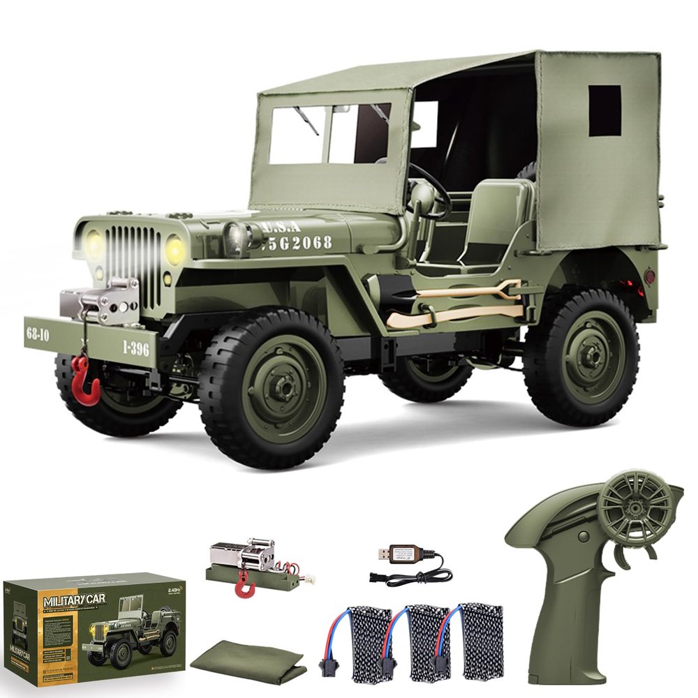 Authticar RC Crawlers, 1:10 Scale New Upgrades D888 Willys Military Jeep, 2.4Ghz 4WD Off Road Rock Crawler Vehicle with Lights All Terrain Electric RC Jeep Toy for Adult Teens