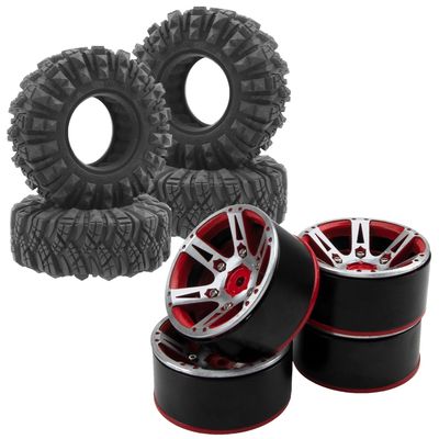 1.9 inch RC 1.9 Crawler Tires Rubber Mud Tires OD 110mm Tyre & Metal 1.9 Inch Beadlock Wheel Hub Rims Width 26mm 6-Spoke Wheel Rim