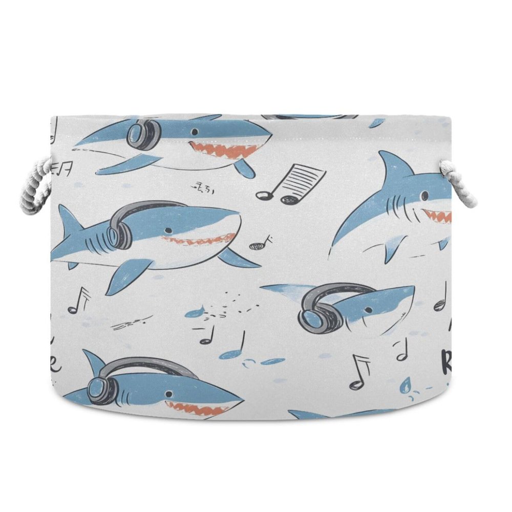 Flradish Shark Cotton Rope Baske,20" X 20" X 14" Woven Baby Soft Waterproof Laundry Baskets with Handles,Toy Basket for Storage,Living Room,Toy,Blankets,Clothes