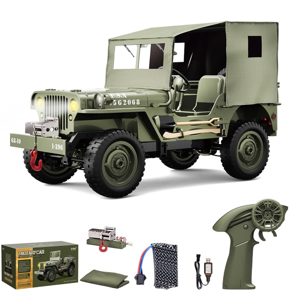 Authticar RC Crawlers, 1:10 Scale New Upgrades D888 Willys Military Jeep, 2.4Ghz 4WD Off Road Rock Crawler Vehicle with Lights All Terrain Electric RC Jeep Toy for Adult Teens
