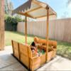 AIVITUVIN Sandbox with Lid, Sand Boxes for Kids Outdoor, 47.2 Inch Sand Pit with 2 Foldable Bench Seats, UV Resistant & Adjustable Height Roof, Gift for Kids Ages 4-8 view 1