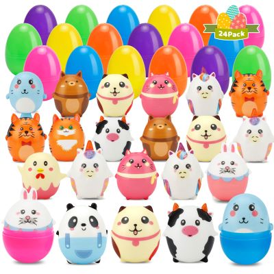 24 Pack Prefilled Easter Eggs with Animals Squishy Animal Toys for Easter Egg Hunt, Easter Basket Stuffers Fillers, Easter Party Favors, Easter Classroom Prize Supplies