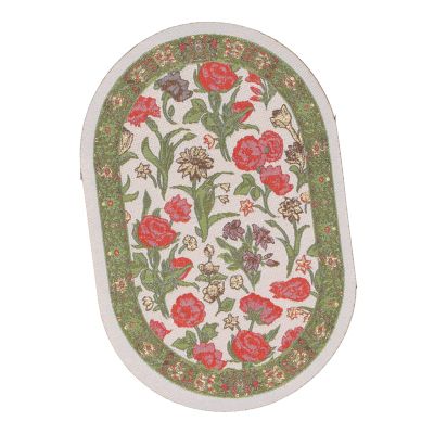 1/12 Miniature Rug Mini Vintage Woven Carpet Dollhouse Decoration Accessories Oval (B01 Green Leaf Flower)