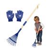 Small Garden Rake for Kids, Kids Lawn Rakes with Detachable Wooden Handle and Gloves, Lightweight Wooden Handle Leaves Rake for Outdoor Exploration, Gardening Work, Camping view 1