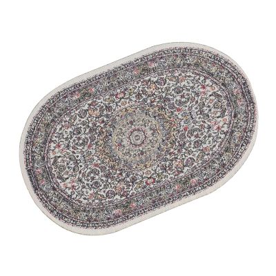 1/12 Miniature Rug Mini Vintage Woven Carpet Dollhouse Decoration Accessories Oval (B02 Beige)