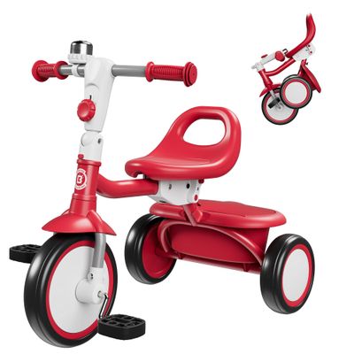 besrey Toddler Tricycle with Bell, Kids Tricycle Age 18 Months to 5 Years, Kids Trike, Toddler Bike for 1.5-5 Year Olds, Baby Trike, Gifts & Toys for Boys & Girls, New Red