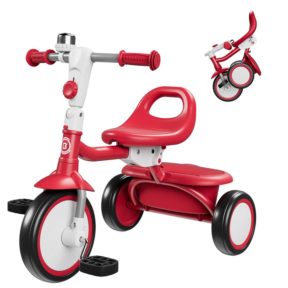 besrey Toddler Tricycle with Bell, Kids Tricycle Age 18 Months to 5 Years, Kids Trike, Toddler Bike for 1.5-5 Year Olds, Baby Trike, Gifts & Toys for Boys & Girls, New Red
