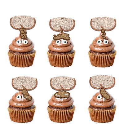 18pcs Glitter Poop Dessert Cupcake Topper Pick for Funny Theme Decor Supplies Men Women Happy Birthday Party Decoration