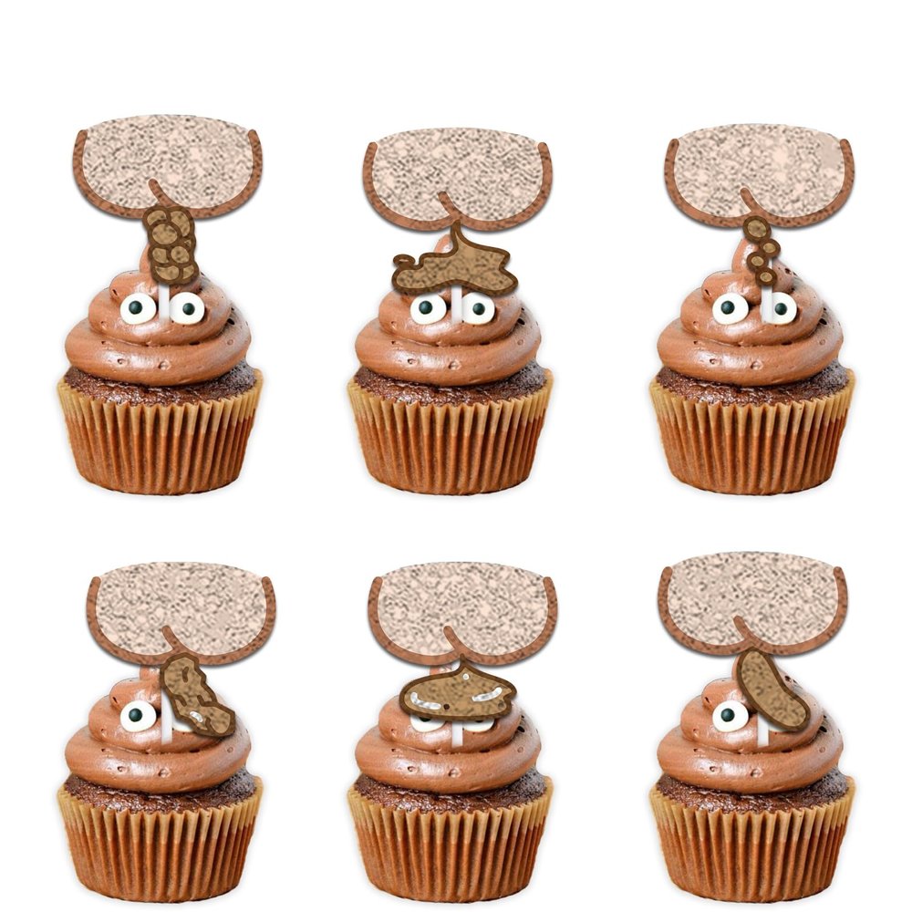 18pcs Glitter Poop Dessert Cupcake Topper Pick for Funny Theme Decor Supplies Men Women Happy Birthday Party Decoration