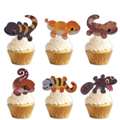 18pcs Glitter Leopard Gecko Dessert Cupcake Pick for Reptile Pet Theme Decor Supplies Men Women Happy Birthday Party Decorations