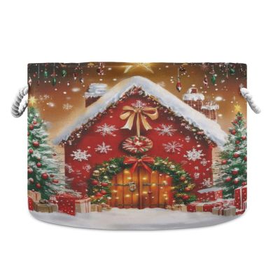Flradish Gingerbread House Christmas House Cotton Rope Baske,20" X 20" X 14" Woven Baby Soft Waterproof Laundry Baskets with Handles,Toy Basket for Storage,Living Room,Toy,Blankets,Clothes