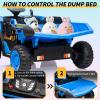 24V Kids Ride On Dump Truck with R/C, 2 Seater Electric Car - 2WD/4WD Powerful Motors, 4.4 Mph, Electric Dump Bed & Shovel, EVA Tires, Music Player, Soft Start, 19" Spacious Seat (Blue) view 4