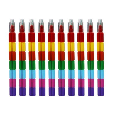 10PCS Stacking Pen for Kid Adult 10 Color Colorful Crayon Pencils Crayon Pen for Drawing Doodling Books