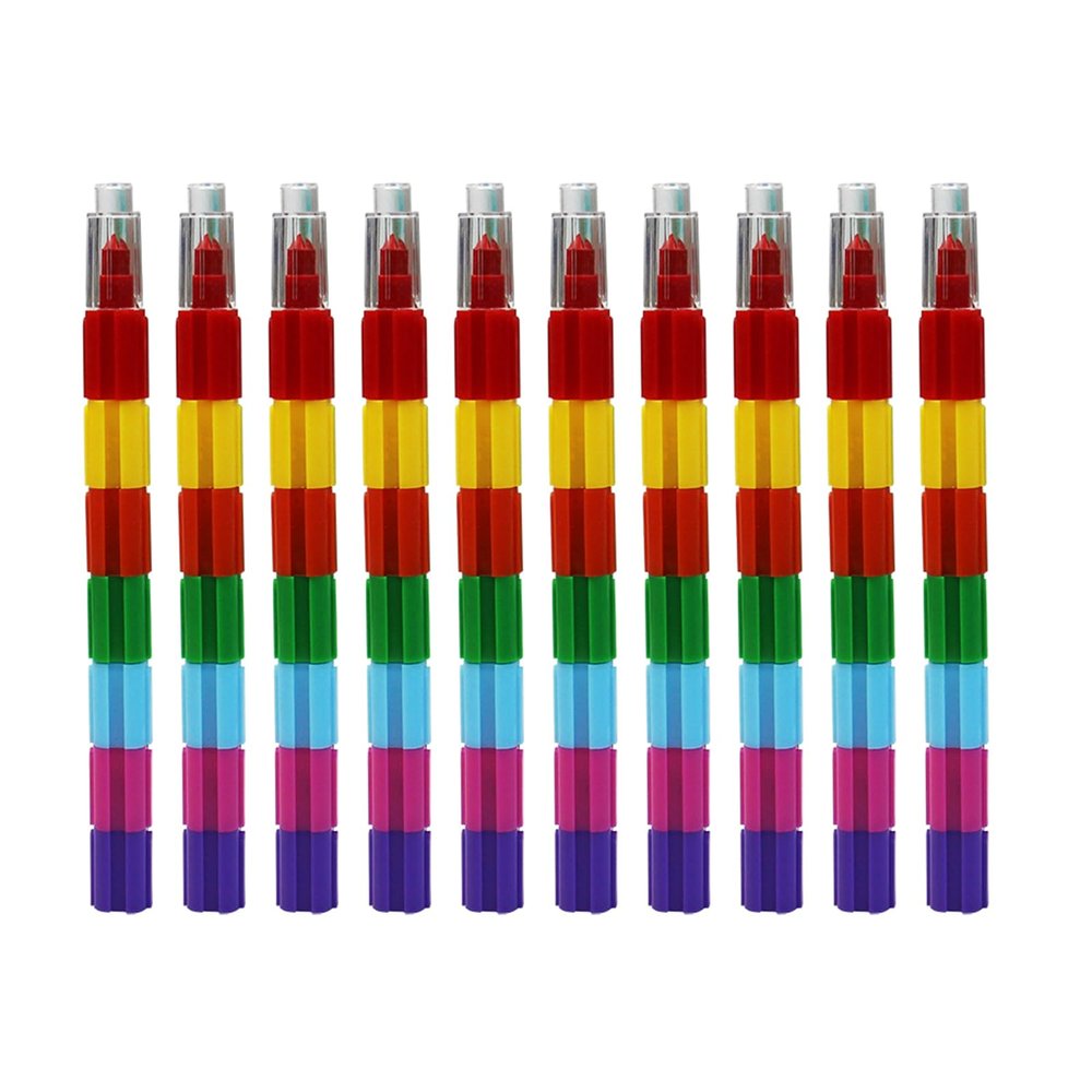 10PCS Stacking Pen for Kid Adult 10 Color Colorful Crayon Pencils Crayon Pen for Drawing Doodling Books