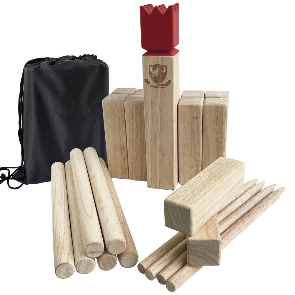Kubb Outdoor Game | Viking Game Rubber Wood Garden Throwing Toy with Carry Bag (30 x 5 x 5 cm-King)