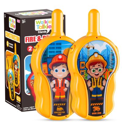Toys, Kids Toys Walkie Talkies for Kids 2 Pack, Construction Theme Long Range Outdoor, Easy to Use, Best Gifts for Toddler Boys & Girls Ages 2-7 (Yellow)