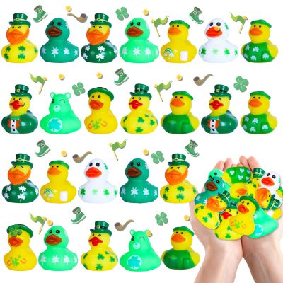 24 Pcs St. Patrick's Day Rubber Ducks,Jeeps Ducks for Ducking,2" Mini Duckies Bath Toys for Kids St. Patrick's Day Party Favors Car Dashboard Decoration Gift Exchange