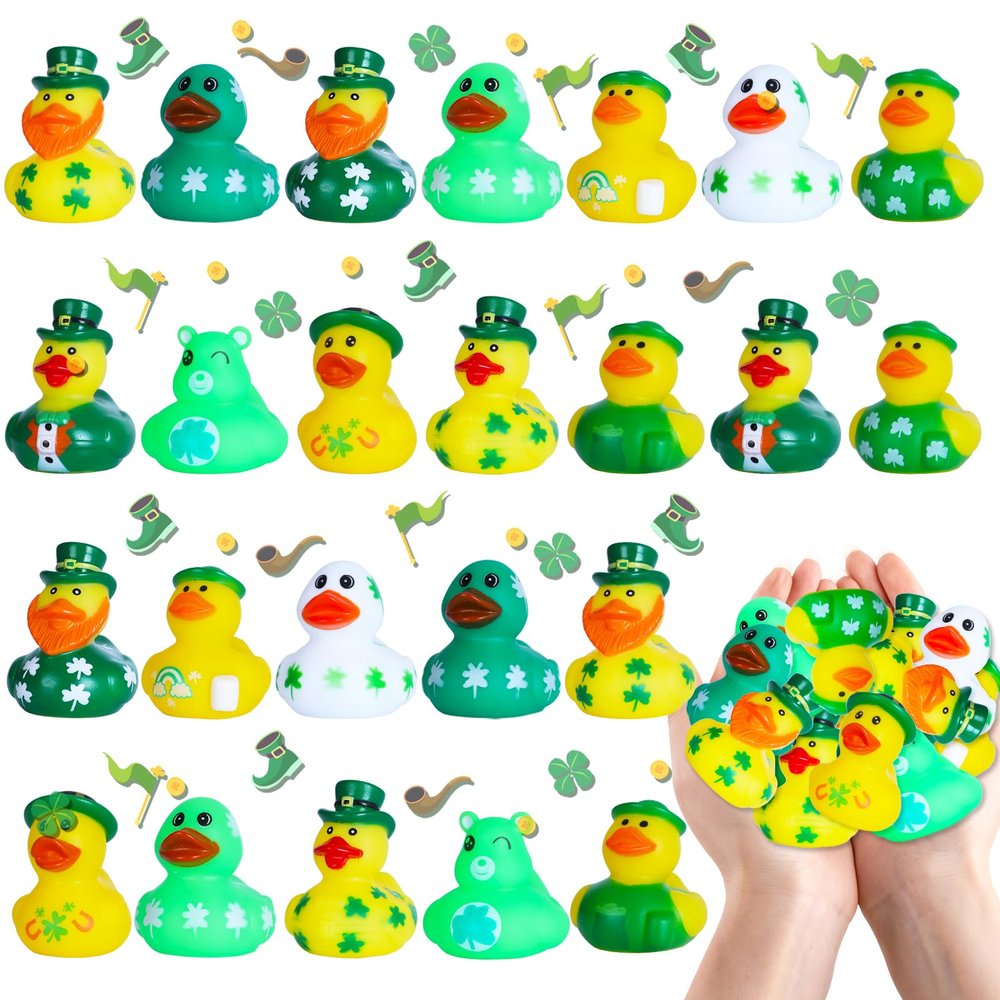 24 Pcs St. Patrick's Day Rubber Ducks,Jeeps Ducks for Ducking,2" Mini Duckies Bath Toys for Kids St. Patrick's Day Party Favors Car Dashboard Decoration Gift Exchange