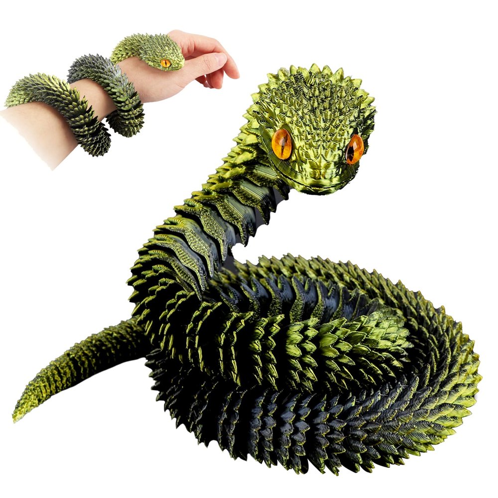 SUMLAND 3D Printed Snake,3D Printed Animals,24 Inch 3D Printed Fidget ToysArticulated 3D Printed Crystal AnacondaHome Office Executive Desk Decoration Black Gold
