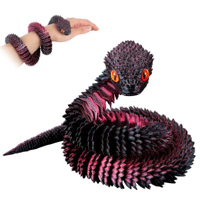 24 Inch 3D Printed Snake,3D Printed Animals,3D Printed Fidget ToysArticulated 3D Printed Crystal AnacondaHome Office Executive Desk Decoration Black Red
