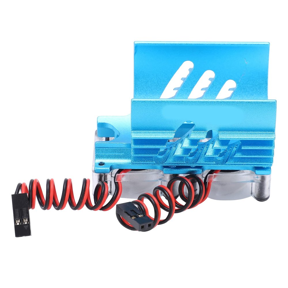 POENVFPO Double Fans Motor Cooling, Twin Fans Motor Heat Sink 40-42mm, for 1/8 RC Cars Enhances Performance and Prolongs Motor Lifespan (Blue)