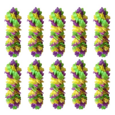 50 Pack Mardi Gras Flower Leis Necklaces Bulk, Red Green Yellow Mardi Gras Hawaiian Leis for Mardi Gras Party Decorations, Gaysby Themed Party, Masquerade Costume Accessories