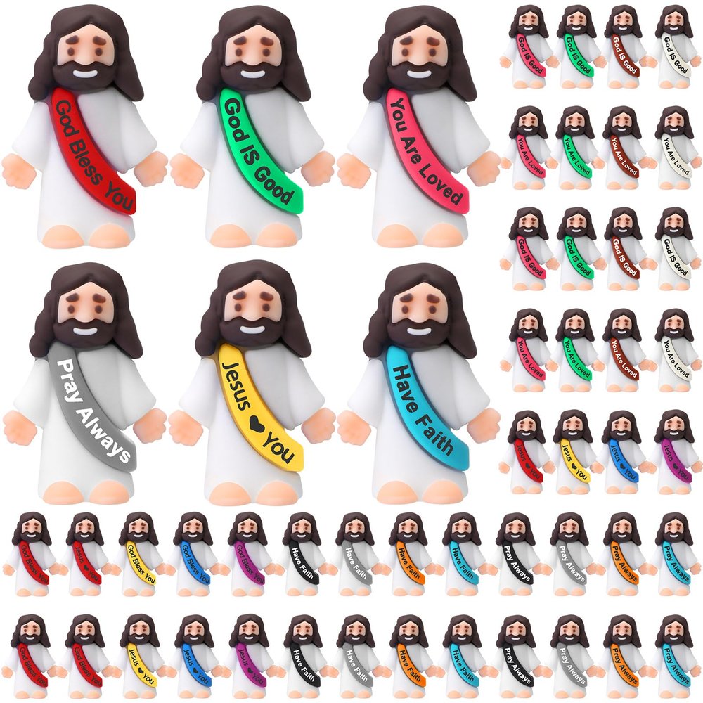 Bememo 50 Pcs Little Jesus Figures Original Design Mini Jesus Figures Toys to Hide and Seek Sunday School Baptism Share Gifts Stuffers Religious Party Favors