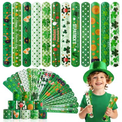 Childom 36 Pcs St. Patrick's Day Slap Bracelet,St Patricks Day Favors,St Patricks Day Decorations Gifts Bracelet Decorations,Bracelets Bulk for Home School Classroom Prizes Anniversary Holiday Outdoor