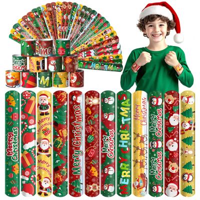 Childom 36 Pcs Christmas Slap Bracelet,Xmas Bracelet Gifts,Christmas Decorations,Birthday Goodie Bag Stuffers for Party Favors,Bracelets Bulk for Birthday Holiday School Classroom Prizes Outdoor