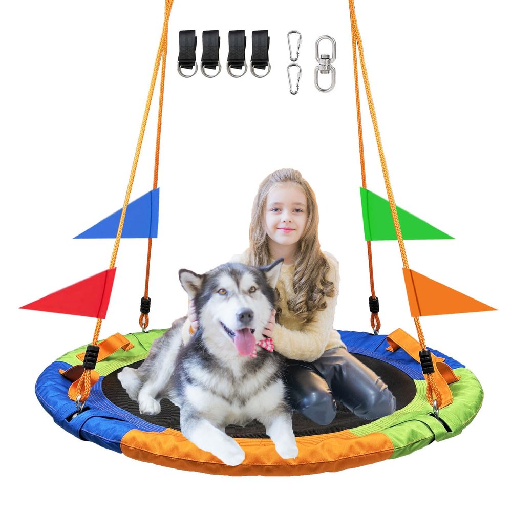 40 Inch Tree Swing Spider Web Tree Swing,800Lb Weight Capacity,900D Oxford Waterproof with Handles, with 71" Adjustable Hanging Strapsfor Backyard,Gifts for Kids Playground (40Inch-3Colors)