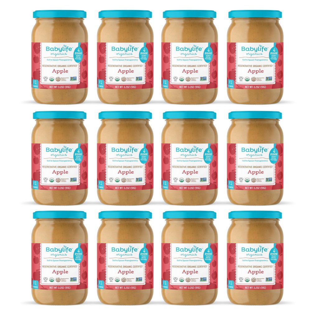 Babylife Organics Stage 1 - Apple, 3.2 Ounce Jar (12 Pack) - Heavy Metal Safe, Organic Baby Food
