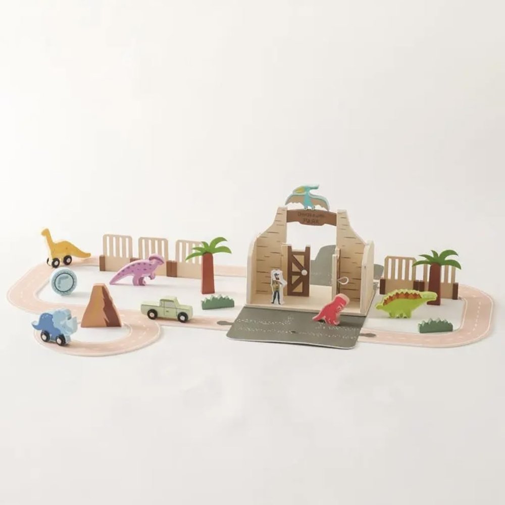 Dinosaur Adventure Play Set, Includes Dinosaur Figures, Vehicles, Trees, and Playmat, 18 Pieces