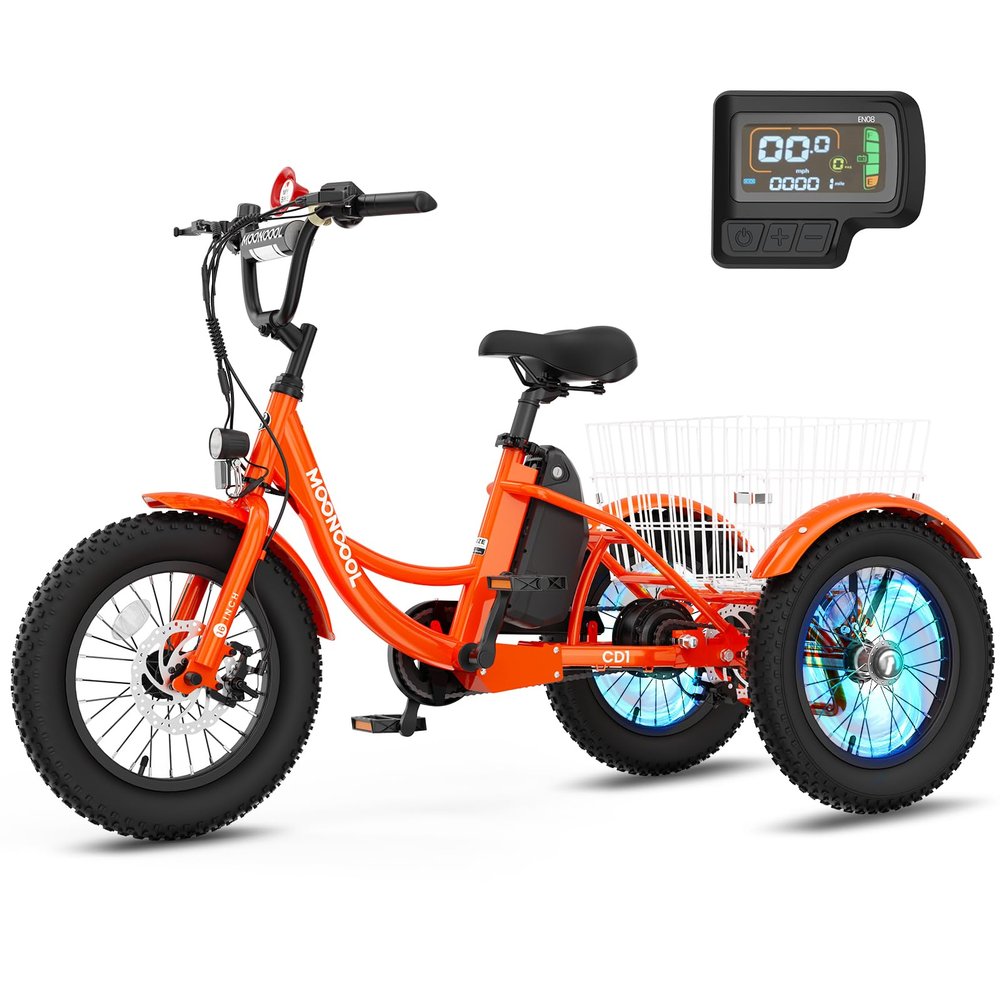 16 Inch Electric Tricycle - 250W 25.2V Fat Tire Electric Tricycle for Kids, 6 Wheels Electric Bike Cruiser Bicycle, Aluminum Frame Motored Trike with Adjustable Seat and Basket