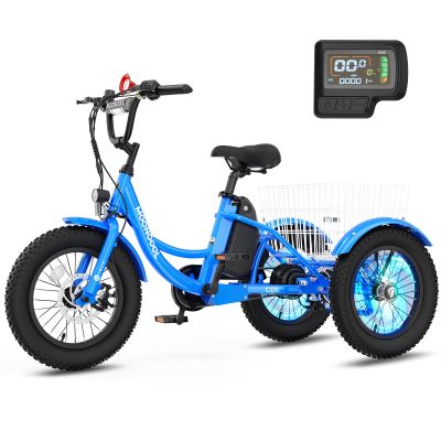 16 Inch Electric Tricycle - 250W 25.2V Fat Tire Electric Tricycle for Kids, 6 Wheels Electric Bike Cruiser Bicycle, Aluminum Frame Motored Trike with Adjustable Seat and Basket