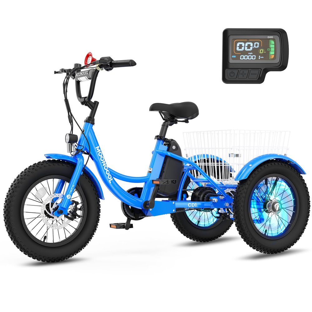 16 Inch Electric Tricycle - 250W 25.2V Fat Tire Electric Tricycle for Kids, 6 Wheels Electric Bike Cruiser Bicycle, Aluminum Frame Motored Trike with Adjustable Seat and Basket