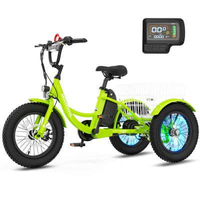 16 Inch Electric Tricycle - 250W 25.2V Fat Tire Electric Tricycle for Kids, 6 Wheels Electric Bike Cruiser Bicycle, Aluminum Frame Motored Trike with Adjustable Seat and Basket