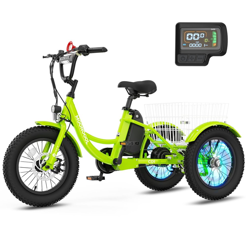 16 Inch Electric Tricycle - 250W 25.2V Fat Tire Electric Tricycle for Kids, 6 Wheels Electric Bike Cruiser Bicycle, Aluminum Frame Motored Trike with Adjustable Seat and Basket
